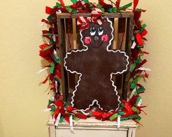 Wood Gingerbread - Hanging Gingerbread - Christmas Decor - Rustic Christmas Art - Holiday sign-Gingerbread Girl Sign - Door Christmas Decor
