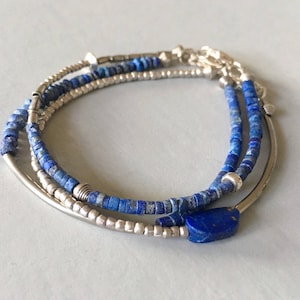 Lapis Lazuli Bracelet Set, 925 Sterling Silver Bracelet Set