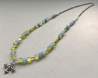 Azul ágata collar, collar de Calcedonia amarilla, collar, collar de plata esterlina 925, regalo para ella