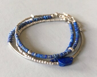 Lapis Lazuli pulsera, pulsera de plata esterlina 925