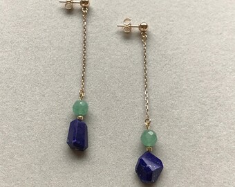 Pendientes de jade BC, pendientes de lapislázuli, pendientes de bola de oro de 14 quilates, hipoalergénicos, regalo para ella