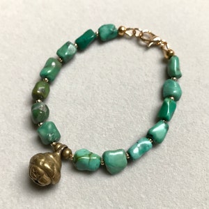 Antique Turquoise Bracelet, Antique Carved Copper Bracelet, 14K Lobster Clasp