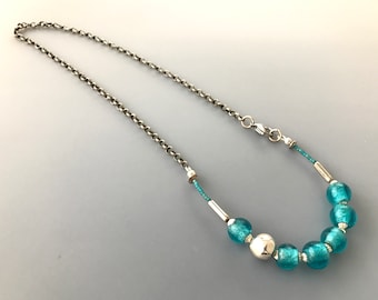 Collar de cristal azul, collar de plata de ley antiguo 925, regalo para su