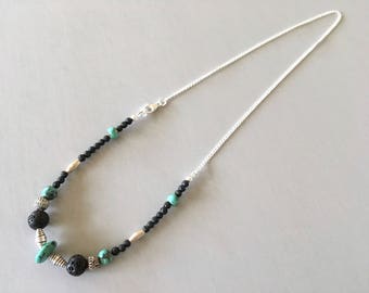 Lava Rock collar, collar turquesa Antique, antiguo collar de plata esterlina, regalo para ella