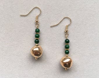 Perla de Metal oro pendientes, pendientes Jade genuino, 18K oro pescado relleno ganchos, pendientes de metal, regalo para ella