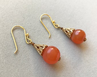 Pendientes de ágata roja antigua, pendientes de filigrana de oro, ganchos de pescado rellenos de oro de 18K, hipoalergénicos, regalo para ella