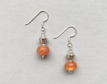 Antiguos pendientes de cuarzo de Asia occidental, 925 pendientes de plata, pendientes de metal, regalo para ella