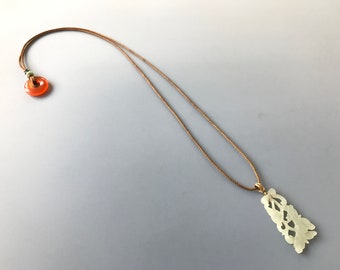 Collar de jade de nefrita tallado antiguo, collar de rosquillas de carnelian naranja antigua, fianza llena de oro de 18 k, collar ajustable, regalo para ella