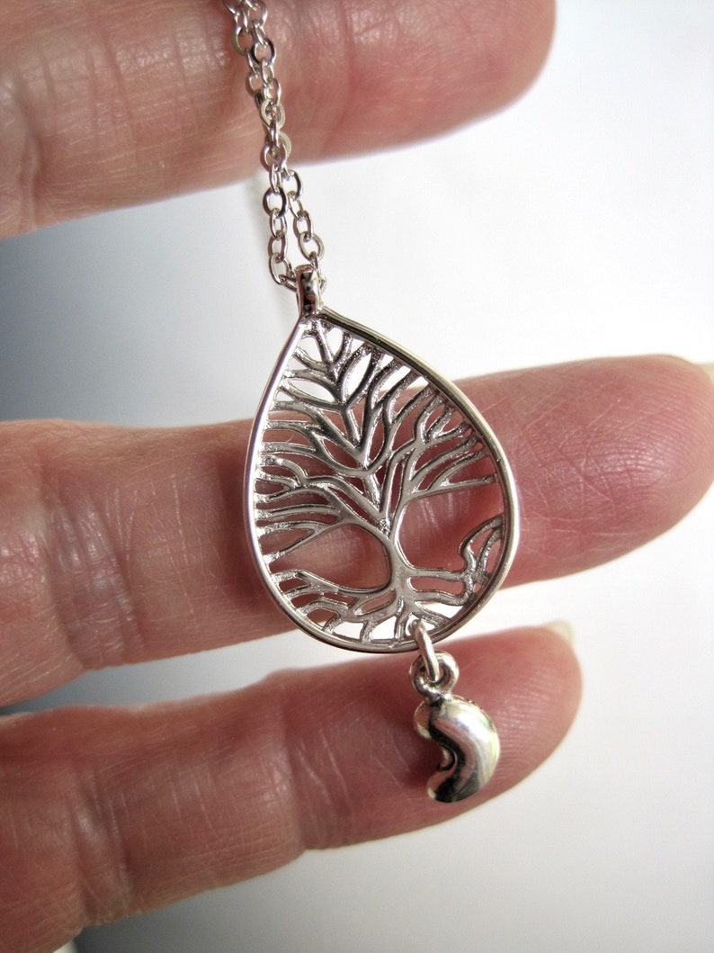 Transplant Gift Tree of Life Delicate Sterling Pendant with Rose Gold color Accent /& Tiny Sterling Kidney Drop
