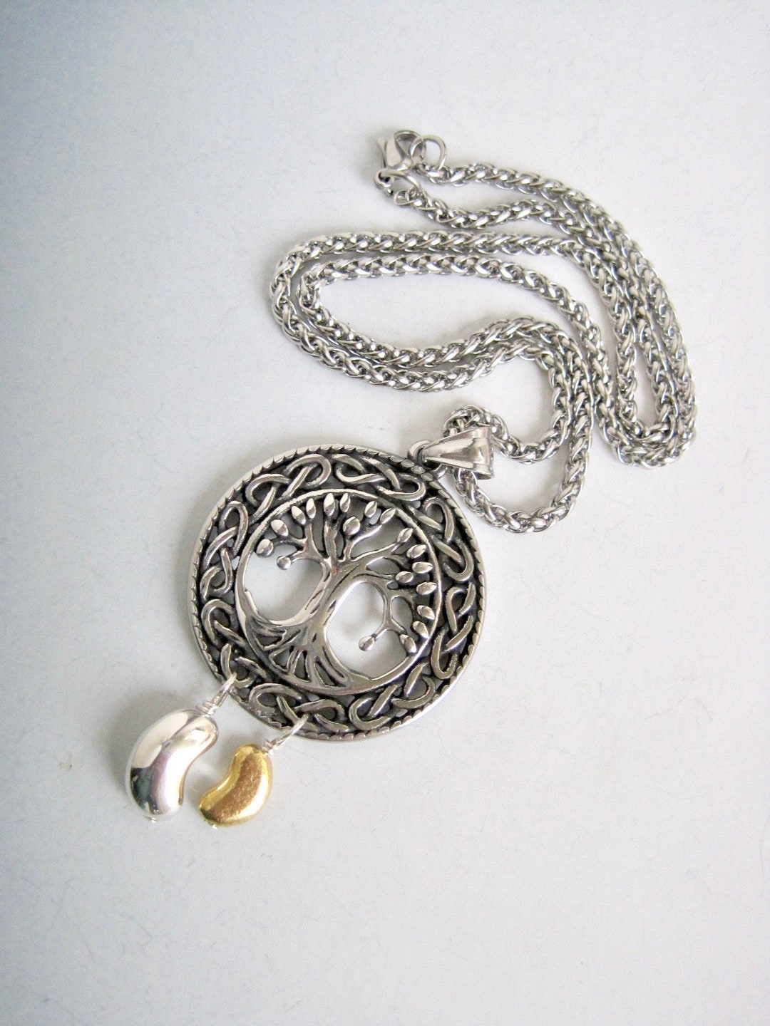 Large Stainless Steel Tree of Life Pendant Necklace With Golden ...