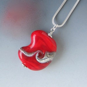 SALE 25% OFF! Opaque Red Lampworked (Handmade) Glass Bead Pendant on Sterling Snake Chain (Red/Black sold out)