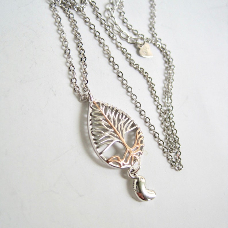 Transplant Gift Tree of Life Delicate Sterling Pendant with Rose Gold color Accent /& Tiny Sterling Kidney Drop
