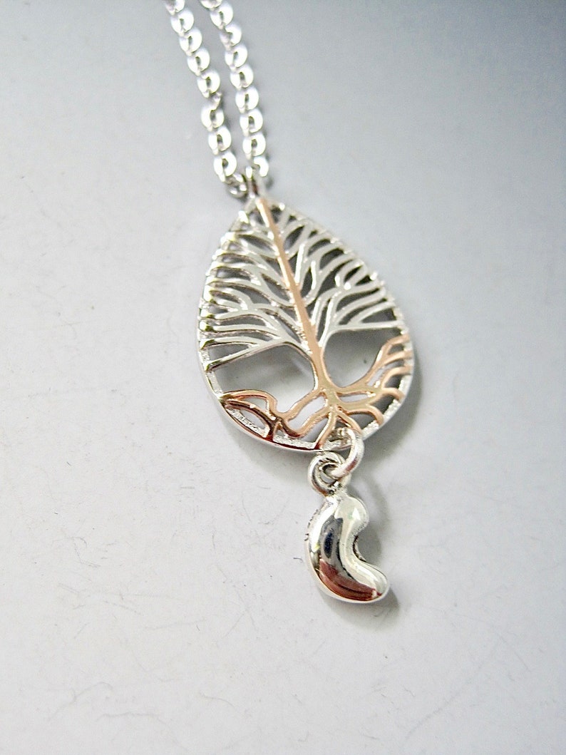 Transplant Gift Tree of Life Delicate Sterling Pendant with Rose Gold color Accent /& Tiny Sterling Kidney Drop