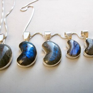 New! Labradorite Gemstone Kidney with Sterling Silver Pendants, 2 Sizes available