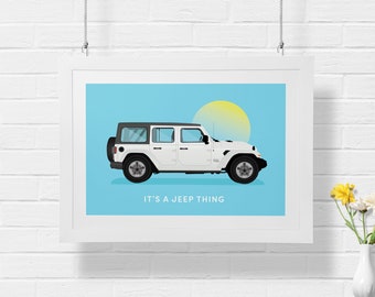 White Jeep Illustration Print