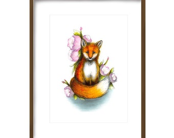 Fox and Flowers Print