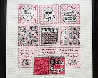 Modèle de point de croix Blackwork · Mercredi rose