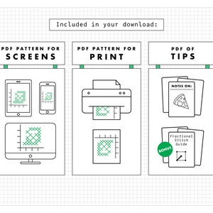 Included in your download: PDF pattern for screens, PDF pattern for print,  PDF of useful tips