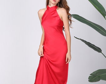 Silk Satin Dress - Hot Pink Dress - Bridesmaid Dress - Silk Slip Dress - Stretch Silk Dress - Cocktail Dress - Boho Bridesmaid Dress