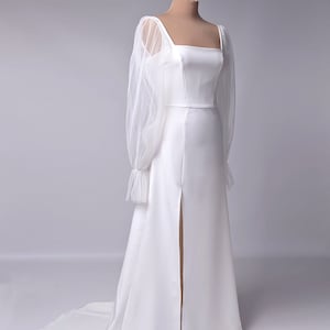 Crepe Wedding Dress / Modest Wedding Dress / Long Sleeve Dress / Simple Wedding Dress / Large Sleeves Dress