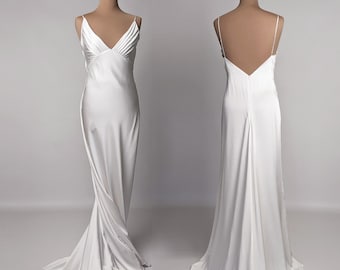 Simple Wedding Dress, Drapery Satin Dress, Open Back Bridal Dress, Civil Wedding Dress, Ivory Satin Dress