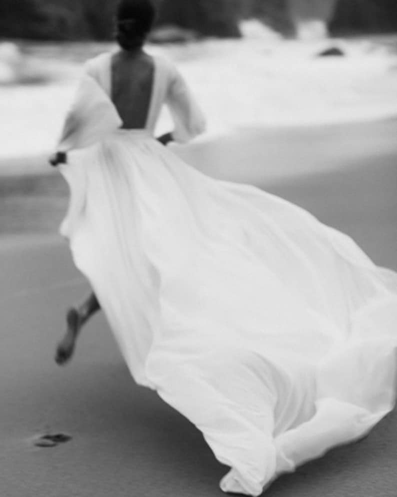 Chiffon Simple Wedding Dress, Long Sleeve Bridal Dress, Backless Wedding Dress with Train, Classic Wedding image 3