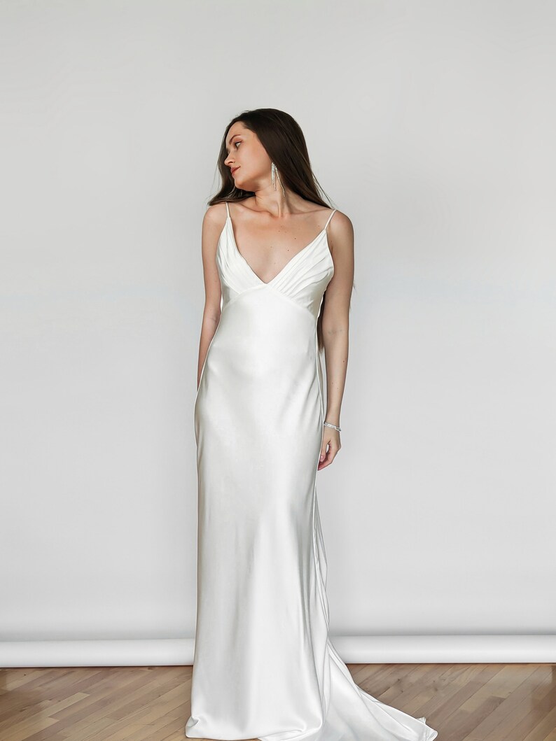 White Silk Satin Bridal Dress, Open Back Slip Gown With Train Etsy — free download