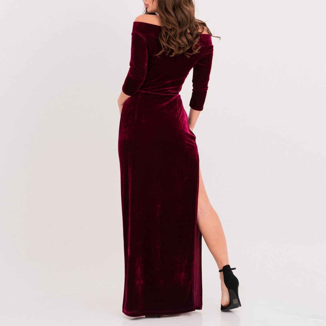Long Velvet Dress with Slit Off Shoulder Dress Long Dress Etsy