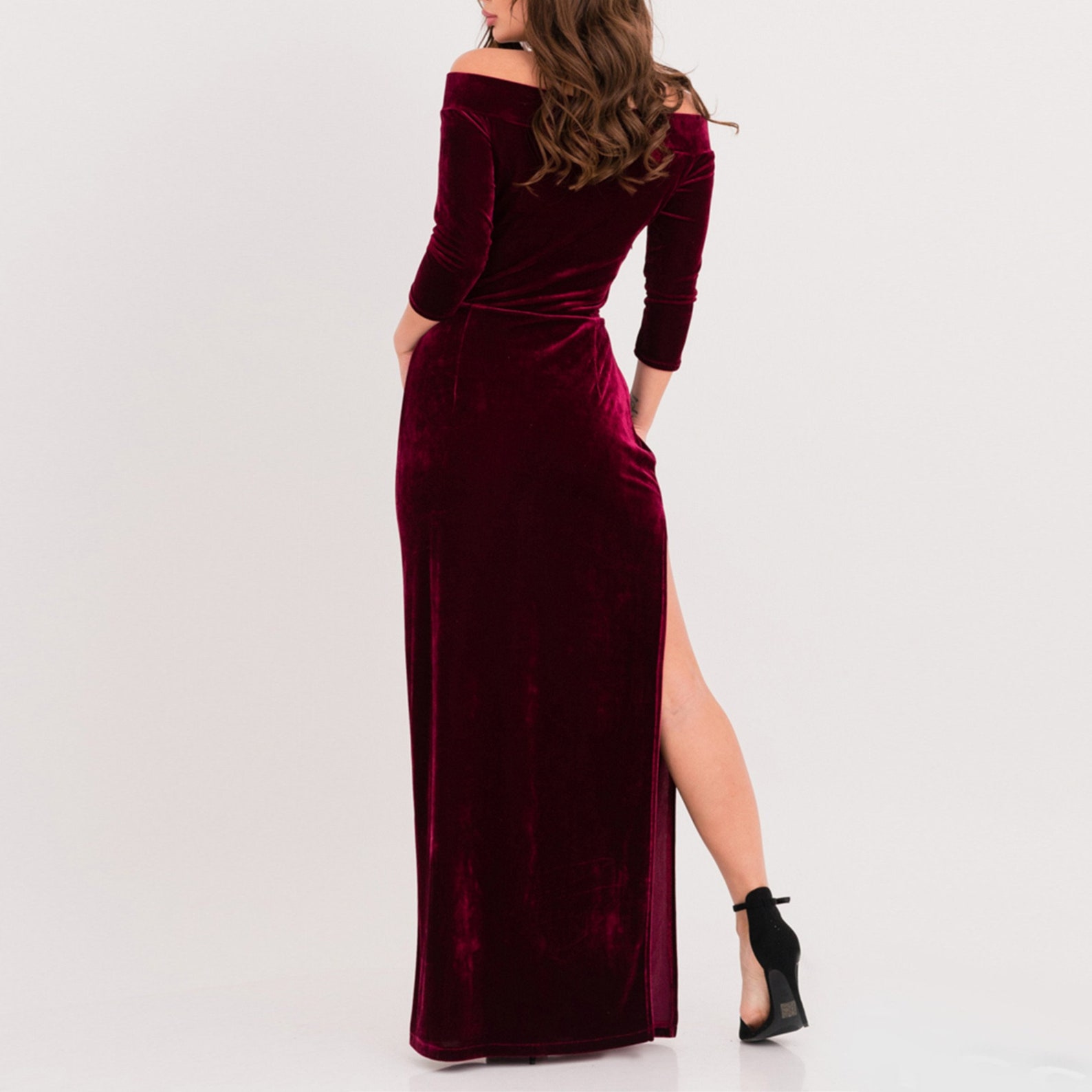 Long Velvet Dress with Slit Off Shoulder Dress Long Dress Etsy