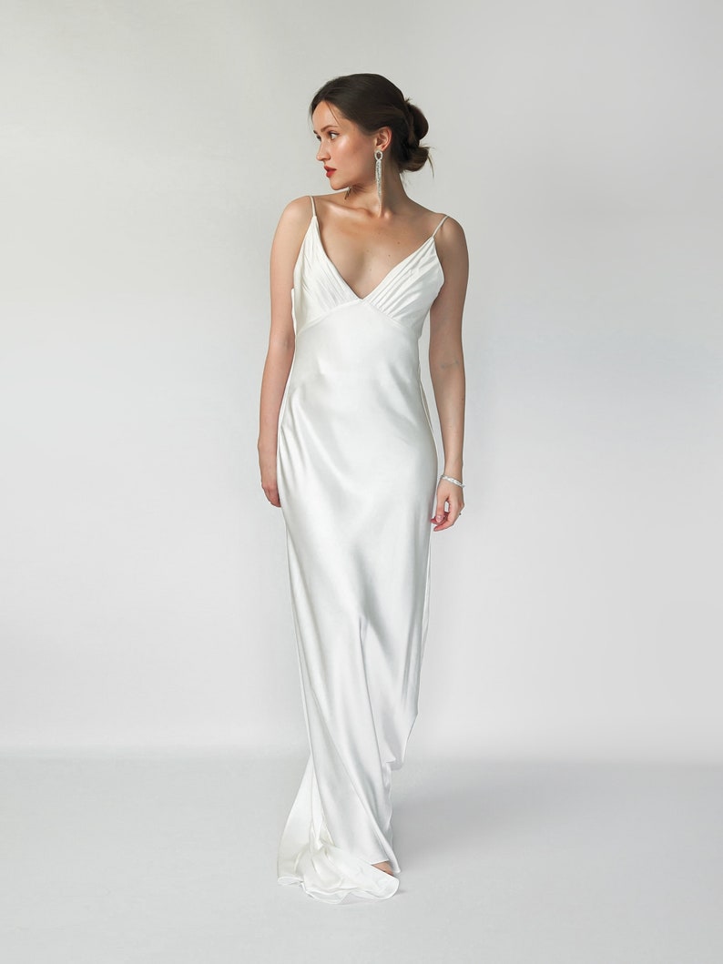 White Silk Satin Bridal Dress, Open Back Slip Gown With Train Etsy — free download
