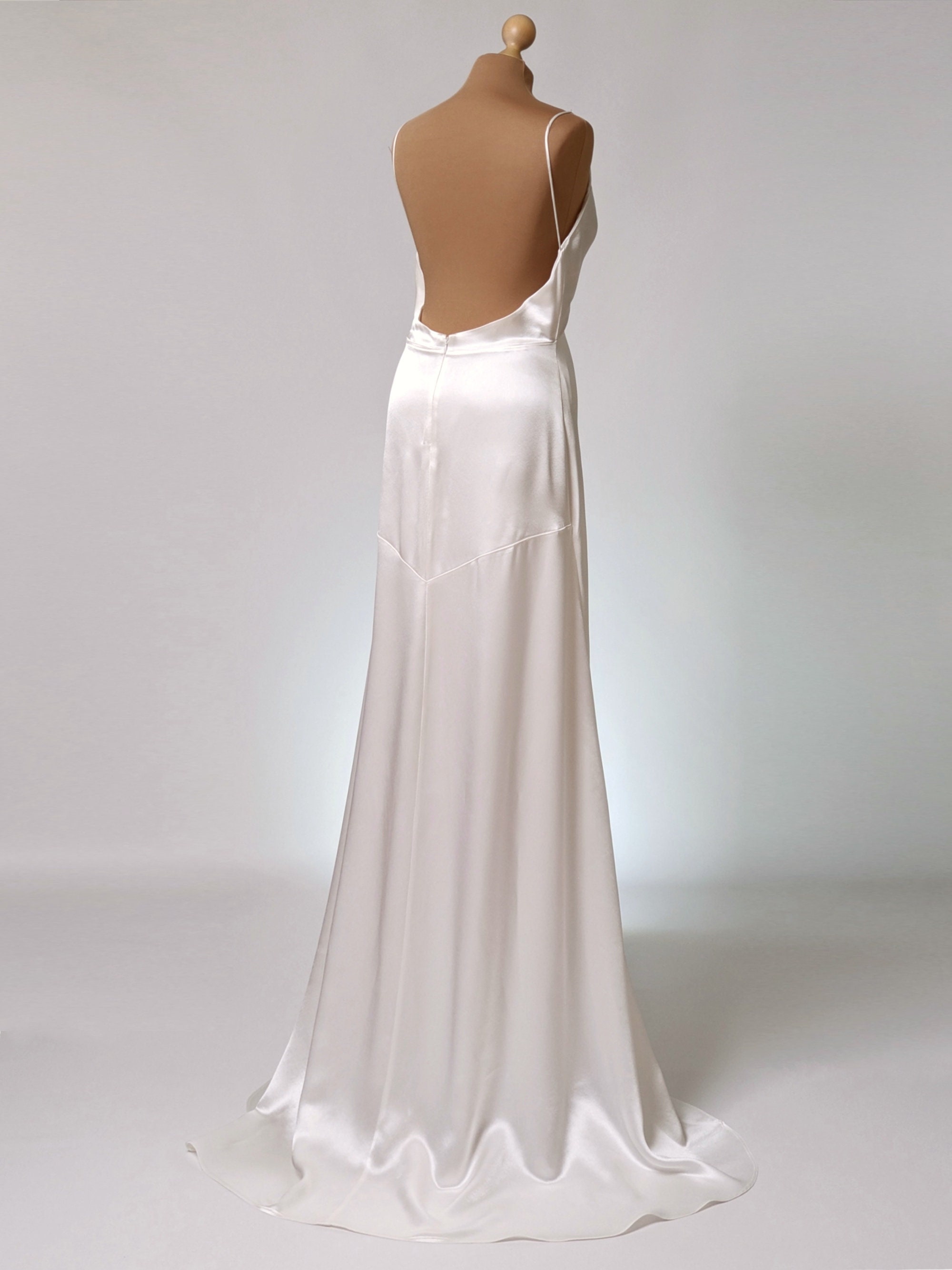 Elegant Satin Wedding Dress, V-neck Bridal Dress, Open-back Bridal Gown ...
