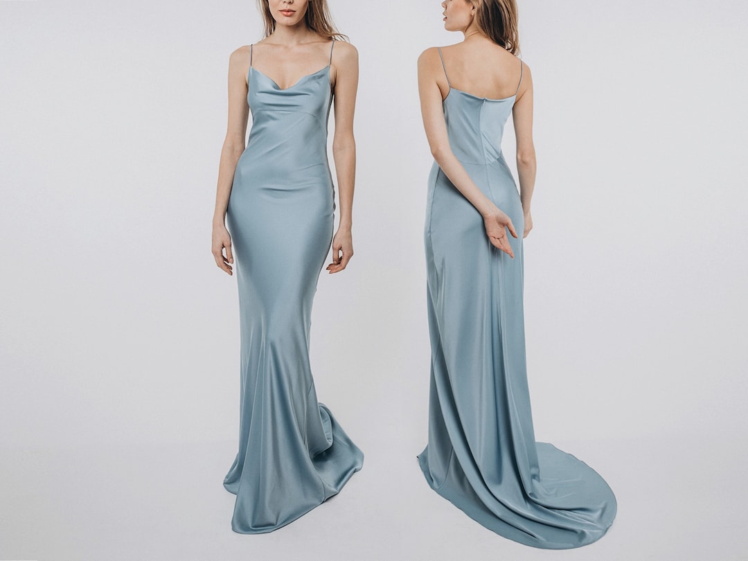 Ethereal Blush Satin Slip Prom Dress Floral Lace Appliqué V-Neck Gown, 26009