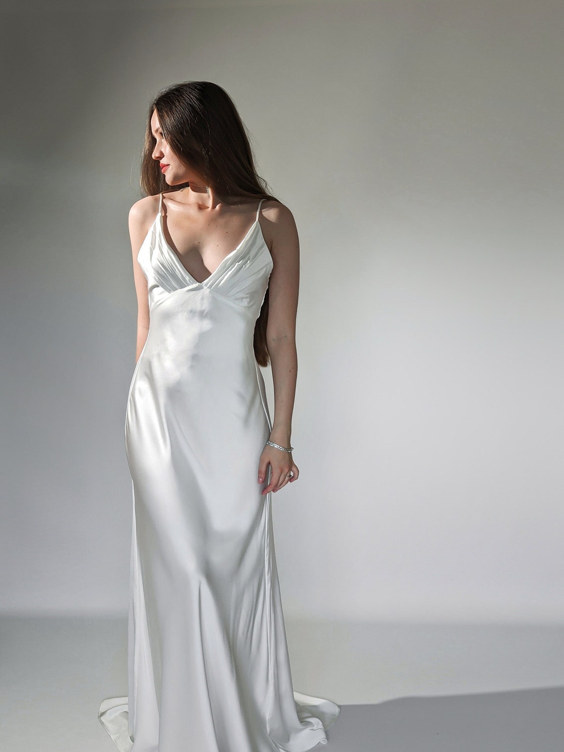 White Silk Satin Bridal Dress, Open Back Slip Gown With Train Etsy — free download