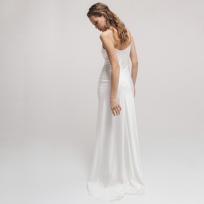 Simple Satin Cowl Neck Wedding Dress with Train Maxi Slip ...
