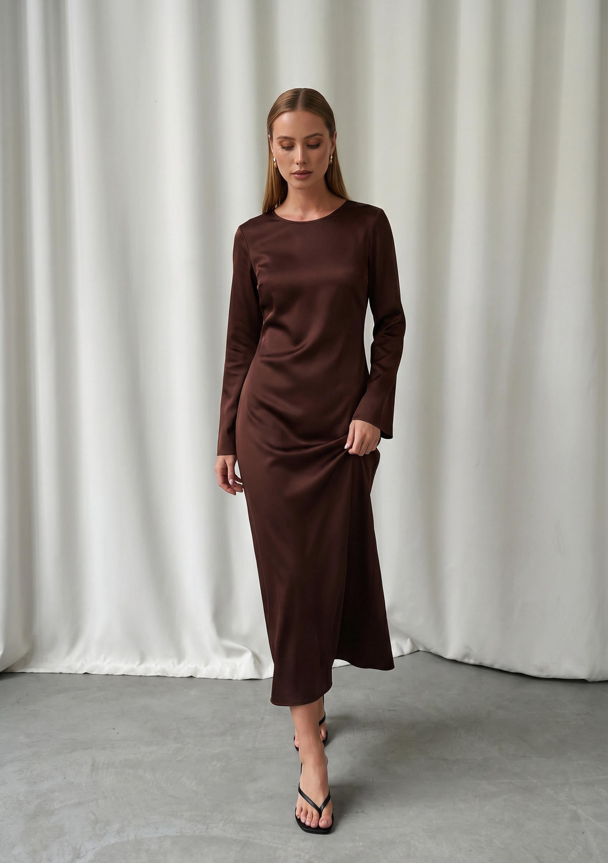 dark brown midi dress Modest Dresses: Romantic Vintage Brown Floral Lace Trim Midi