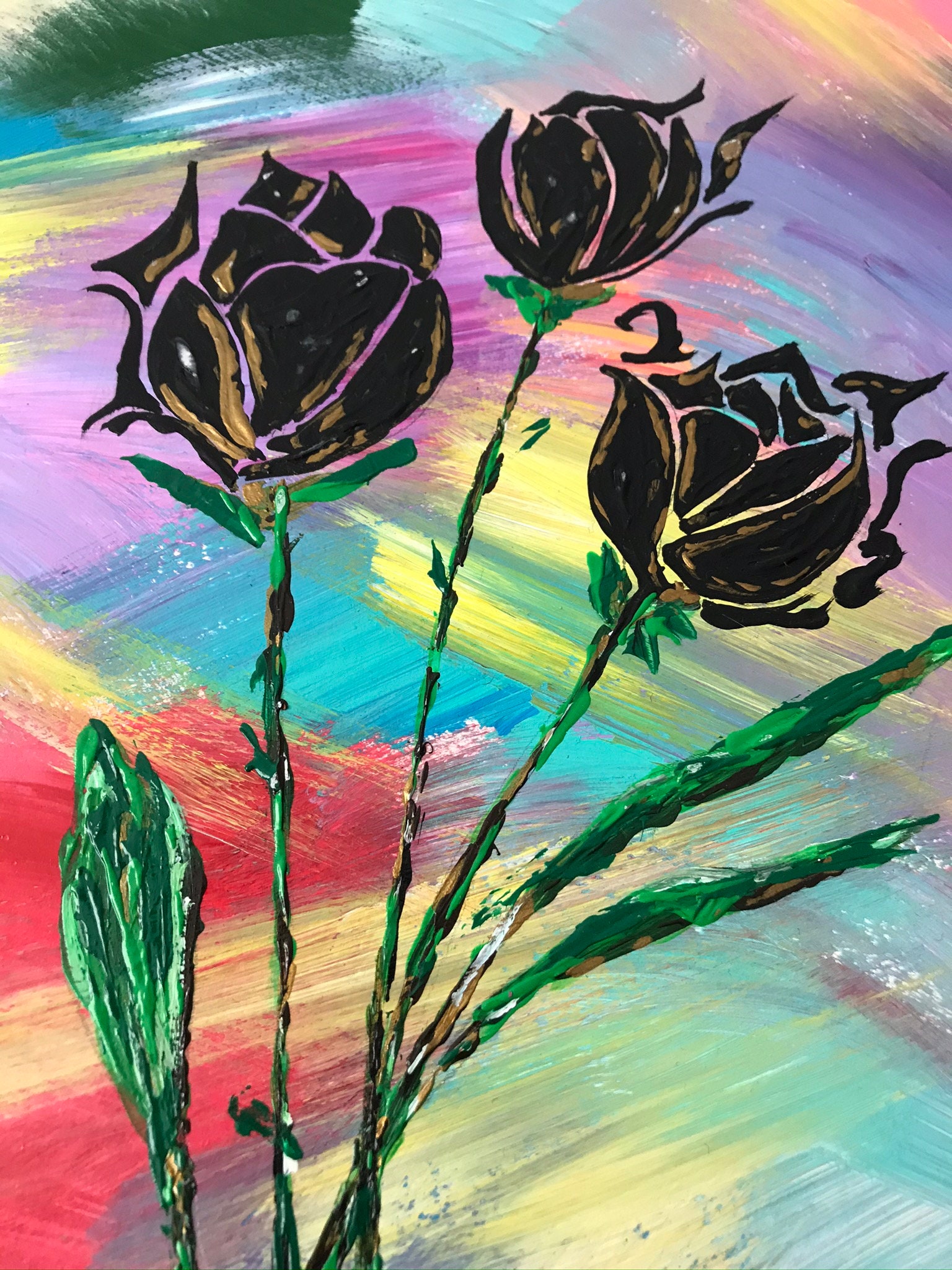 Black Rainbow Roses Original Artwork - Etsy