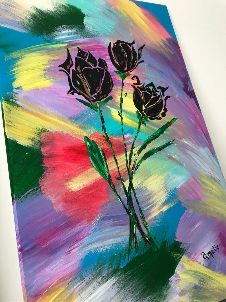 Black Rainbow Roses Original Artwork Etsy