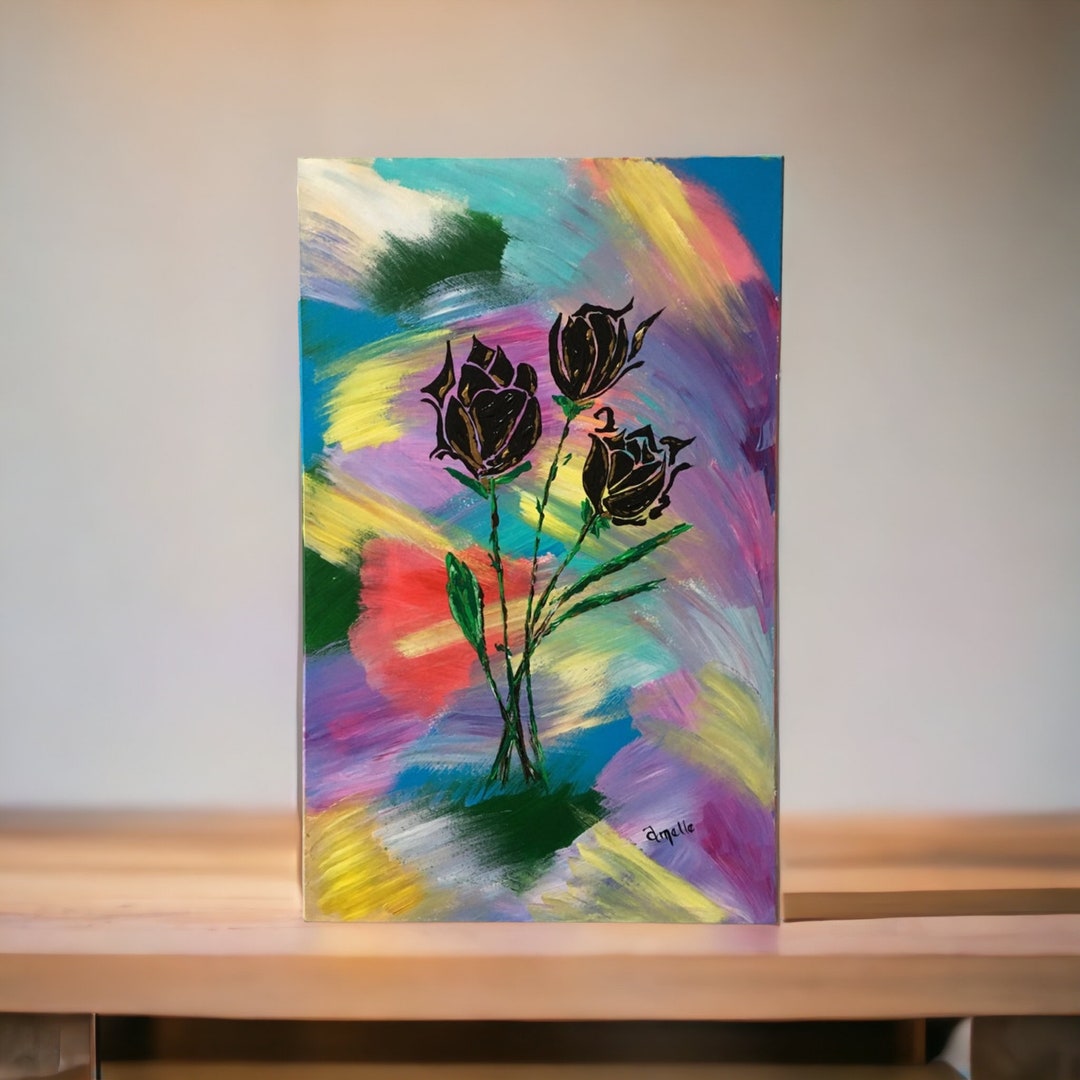 Black Rainbow Roses Original Artwork - Etsy