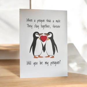 ¿Quieres ser mi pingüino? Tarjeta de felicitación con corazón de madera