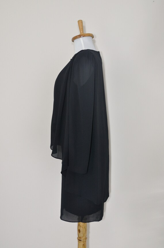 1980s Black Cape Dress with Sequins Lace / Small … - image 4
