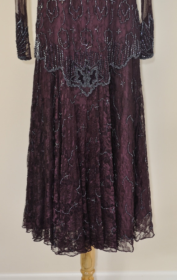 Vintage Beaded Lace Dress Maroon / Women Large / … - image 3