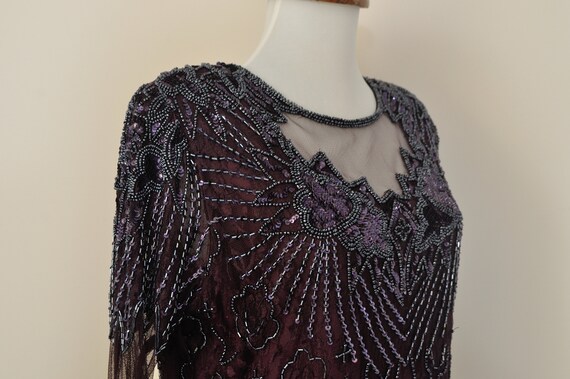 Vintage Beaded Lace Dress Maroon / Women Large / … - image 10