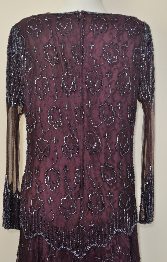 Vintage Beaded Lace Dress Maroon / Women Large / … - image 8