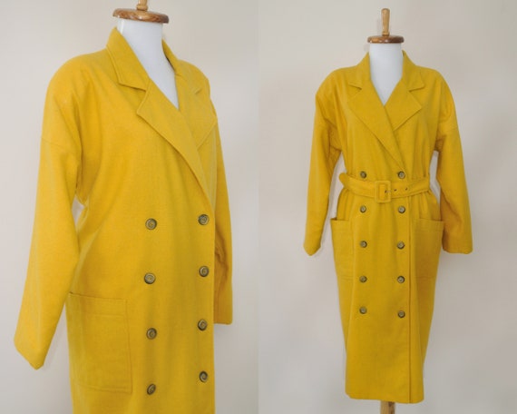 80s Yellow Coat / Vintage 1980s Mustard Shoulder P