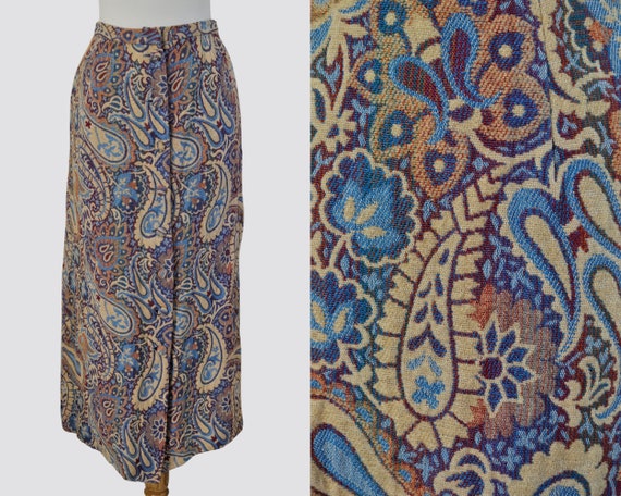 Vintage Maxi Skirt Paisley Tapestry / Women Small… - image 1