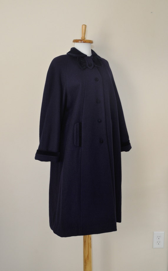 Vintage Navy Velvet Winter Coat / Small Medium Wo… - image 8