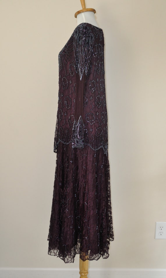 Vintage Beaded Lace Dress Maroon / Women Large / … - image 6