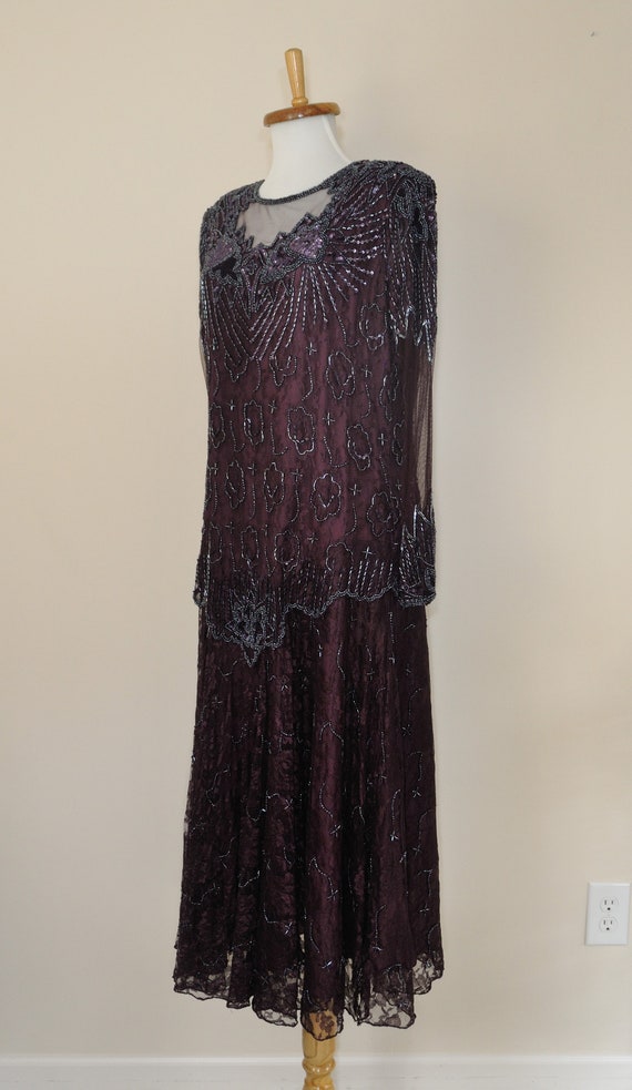 Vintage Beaded Lace Dress Maroon / Women Large / … - image 4
