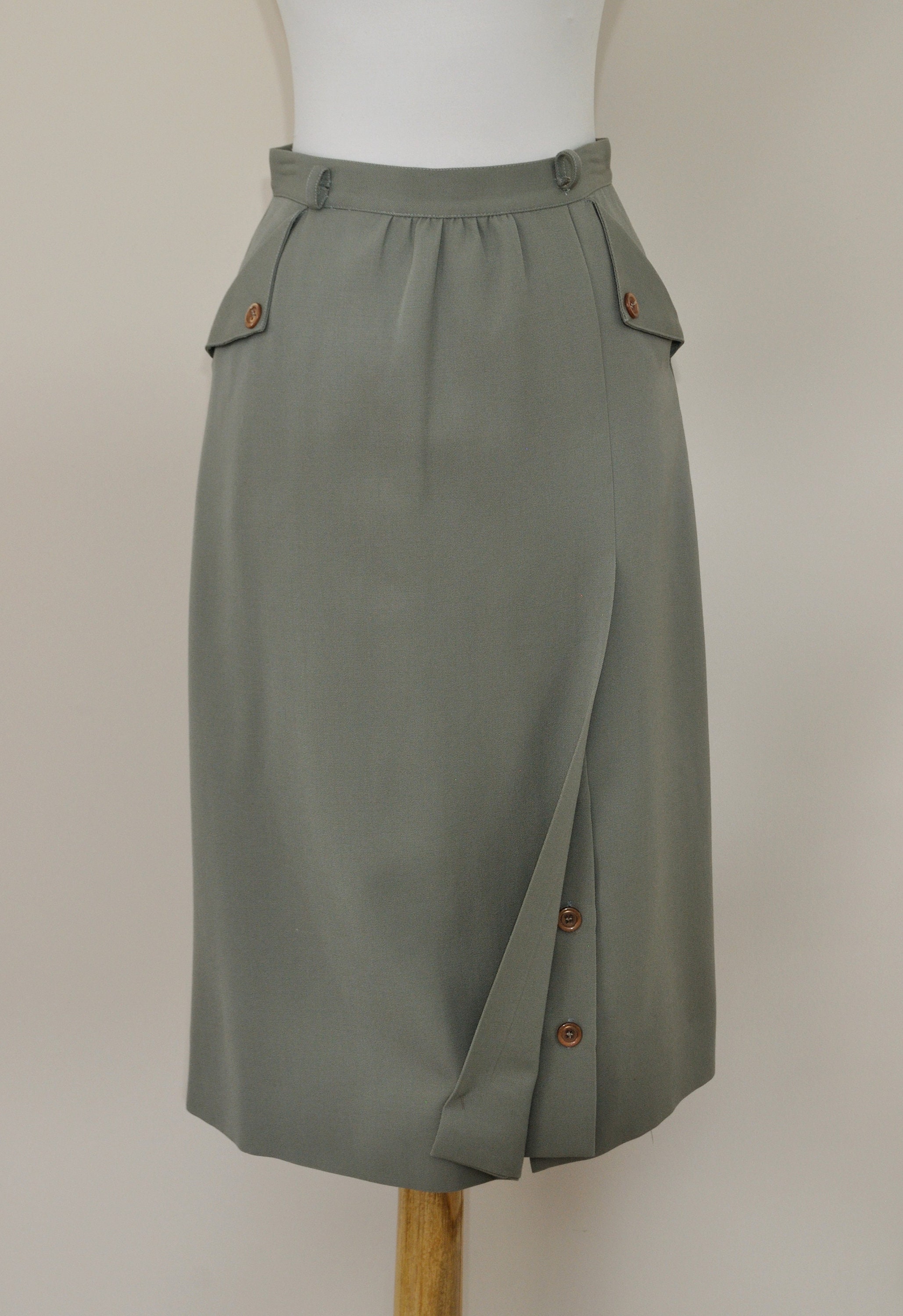 80s Green Skirt / Vintage 1980s 90s High Waisted Sage Gray - Etsy