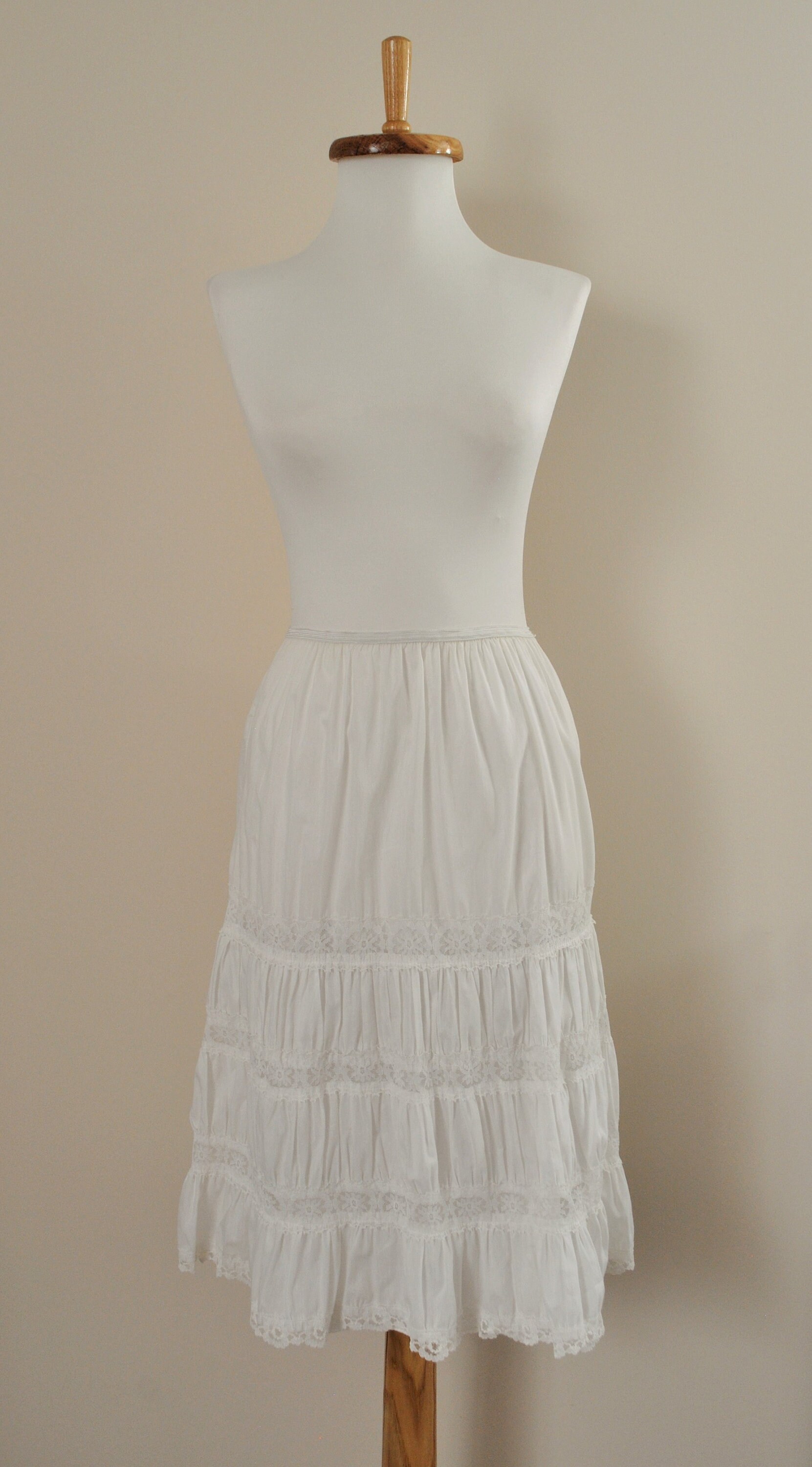 Vintage Lace Petticoat / 1950s White Cotton Slip Elastic Waist | Etsy